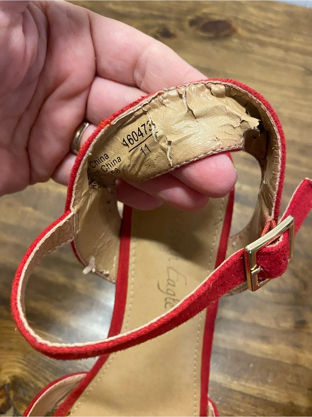 American Eagle - Red Suede Ankle-Strap Wedge Shoes - women’s size: 8 - Picture 11 of 16